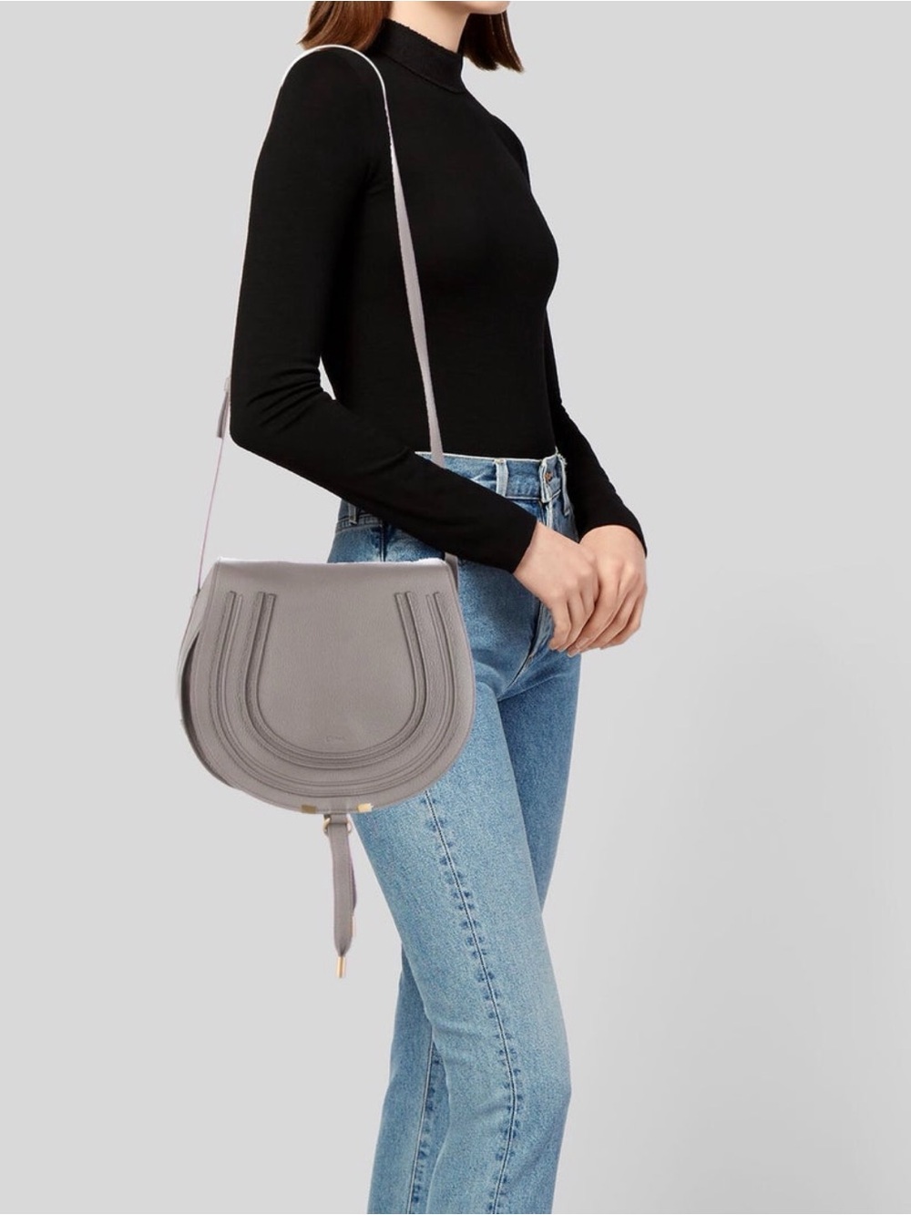Marcie Large Leather Saddle Bag in Gray - Picture 2 of 4